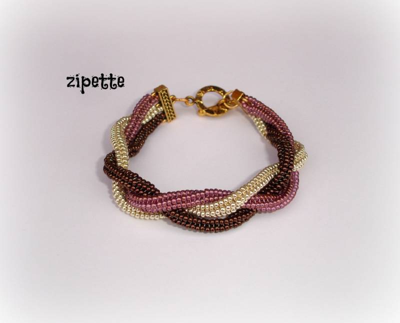 Silberne Geflochtene Armband, Alte Rosa Und Braun Silberne Geflochtene Armband, Alte Rosa Und Braun von Chouettesbijoux