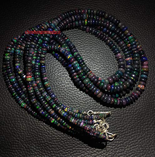Chouhan Gems Schwarze äthiopische Opal-Halskette, 925er-Sterlingsilber, Multi-Flashes Welo-Opal-Perlen, Halskette in Rondelle-Form, 2–6 mm, 45,7 cm, Edelstein, Opal von Chouhan Gems