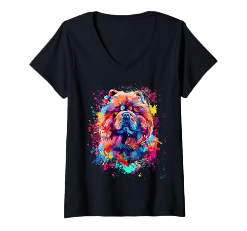 Damen Chow Chow Chow Lovers Colorful Pop Art Chow Chow T-Shirt mit V-Ausschnitt von Chow Chow Dog Lover Designs