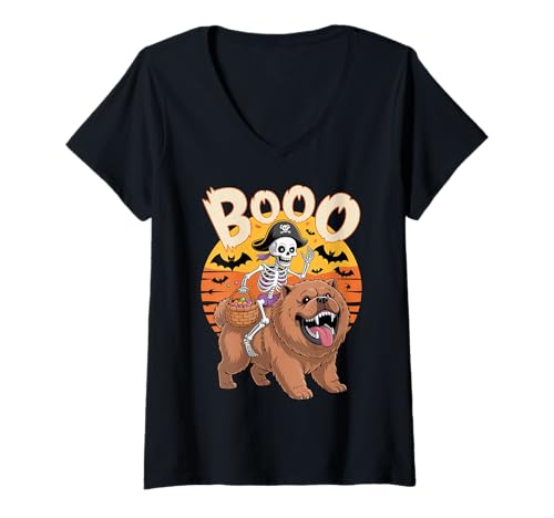 Damen Gruseliges Chow Kostüm auf Boo Chow Chow Halloween T-Shirt mit V-Ausschnitt Damen Gruseliges Chow Kostüm auf Boo Chow Chow Halloween T-Shirt mit V-Ausschnitt von Chow Chow Halloween kids, women, men