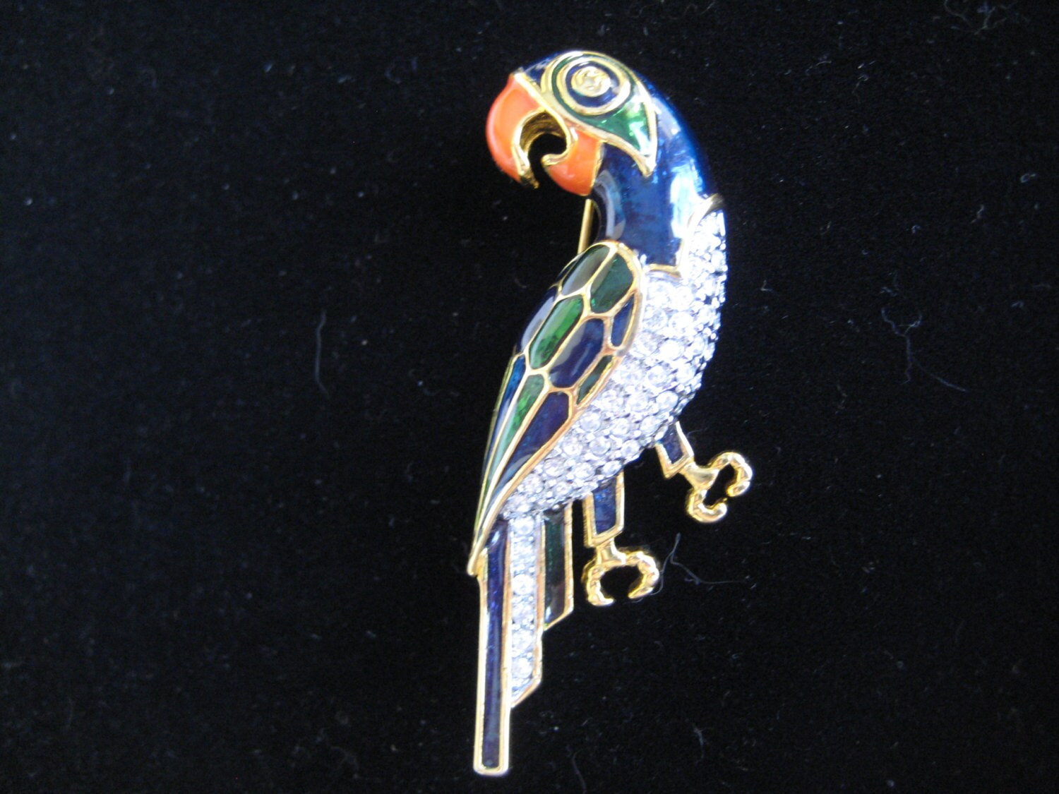 Vintage Strass Und Emaille Papagei Brosche von ChowMamaJewelry