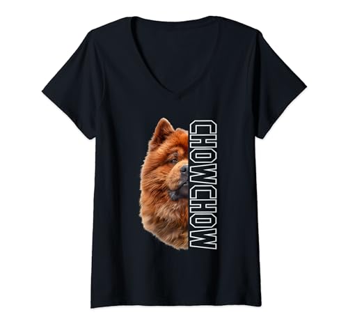 Damen Chowchow T-Shirt mit V-Ausschnitt von Chowchow Face Design