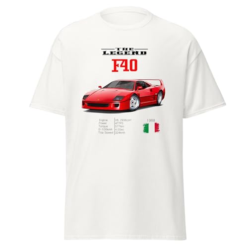 ChriStyle T-Shirt F40 Herren Kinder T-Shirt F 40 Modell Classic Car, Weiß, Large von ChriStyle