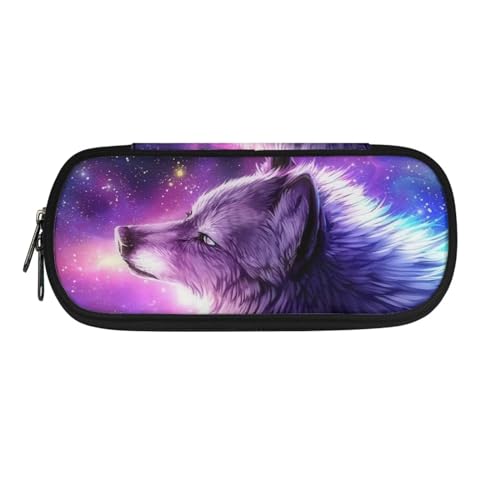 Chririnla Galaxy Wolf Federmäppchen für Mädchen, Jungen, Studenten, Schule, Stiftetasche, tragbares Schreibwaren, Federmäppchen für Büro, Galaxy Wolf von Chririnla