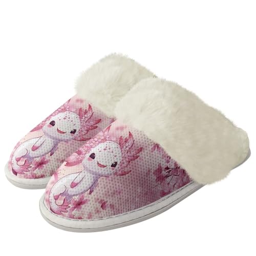 Chririnla Nette Axolotls Hausschuhe Indoor Hausschuhe für Frauen Anti Rutsch Schlafzimmer Haus Hausschuhe Warme Hausschuhe Fleece Winter Hausschuhe,36-37EU von Chririnla