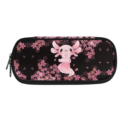 Chririnla Schulbedarf, Federmäppchen, Jungen, Mädchen, Teenager, Stiftetasche, Wolf, Federmäppchen, Kinder, Geldbörse, Reise-Make-up-Tasche, Pink Cherry Blossom Axolotl von Chririnla