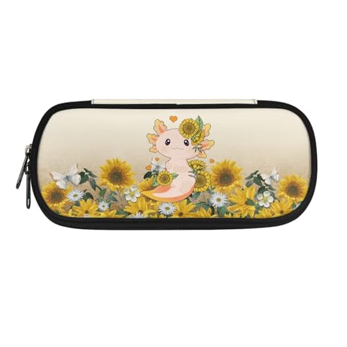Chririnla Stifteetui mit großem Fassungsvermögen, Wolfsmappe, Schreibwaren, Stift-Organizer für Jungen und Mädchen, Axolotls und Sonnenblumen von Chririnla