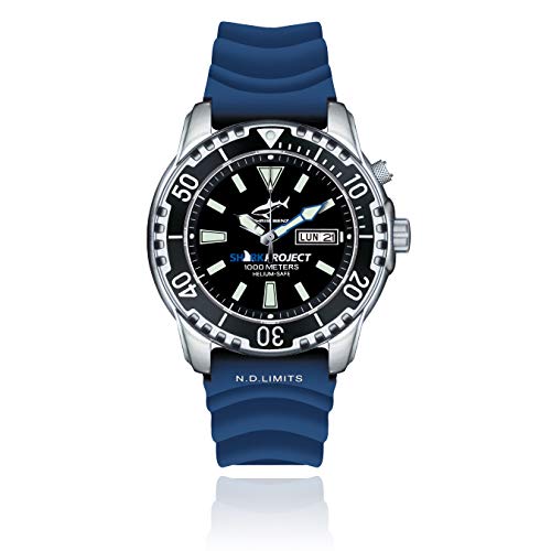 CHRIS BENZ DEEP 1000M SHARK PROJECT Taucheruhr mit blauem Kautschukband und Heliumventil von Chris Benz