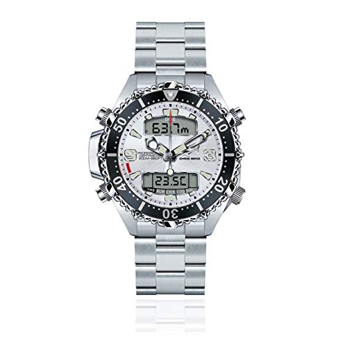 CHRIS BENZ Depthmeter Digital 200M Taucheruhr mit Metallband, Haifischsilber von Chris Benz