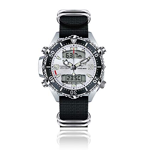 CHRIS BENZ Depthmeter Digital 200M Taucheruhr mit Zulu Ballistic Band, Haifischsilber von Chris Benz