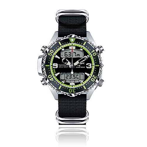 CHRIS BENZ Depthmeter Digital 200M Taucheruhr mit Zulu Ballistic Band, Kaimangrün von Chris Benz