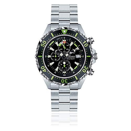 CHRIS BENZ Depthmeter Chronograph 300M Taucheruhr mit Metallband, Kaimangrün von Chris Benz