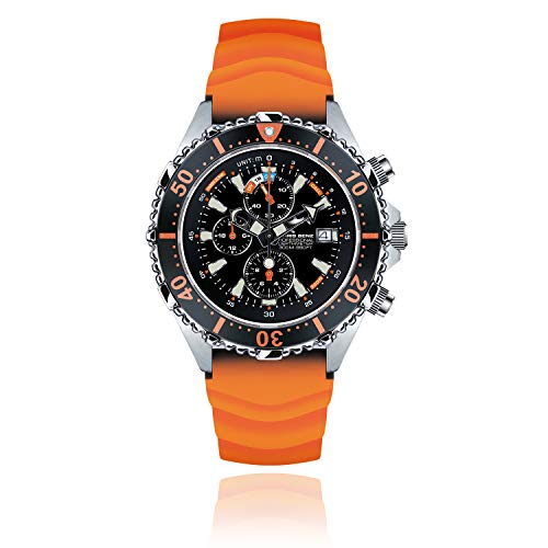 CHRIS BENZ Depthmeter Chronograph 300M Taucheruhr mit orangem Kautschukband, Korallenorange von Chris Benz