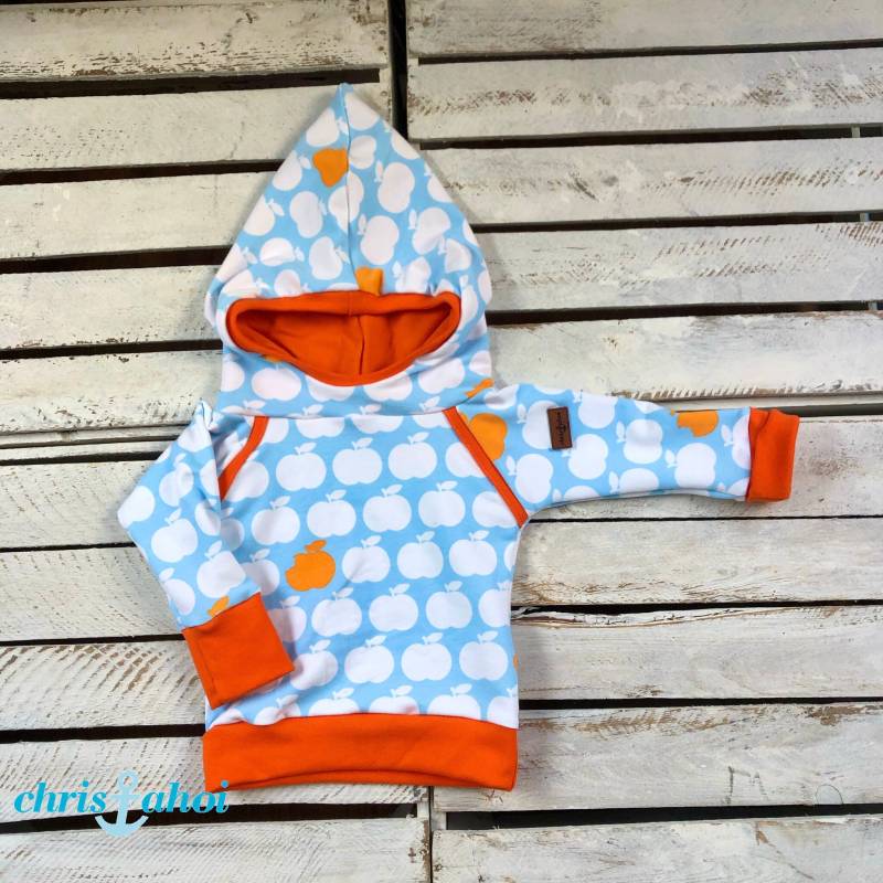 Ab 26 Eur Retro Zipfel - Kapuzenpullover Sweat Äpfel Blau/Orange von ChrisAhoiShop