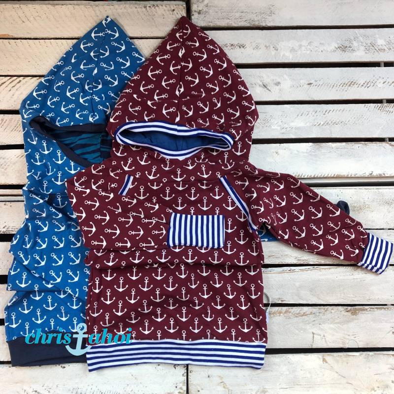 Retro Zipfel - Kapuzenpullover Gr. 134/140 Anker in Blau Oder Rot von ChrisAhoiShop