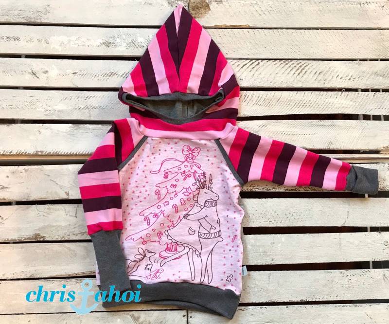 Retro Zipfelkapuzenpullover Gr.110/116 Weihnachts-Elche Rosa von ChrisAhoiShop