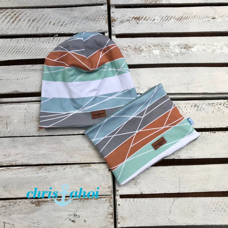 Set Beanie Ku=50cm Und Schlupfschal Gefüttert - Shapelines Kupfer Oder Grau Für Jungen Mädchen von ChrisAhoiShop