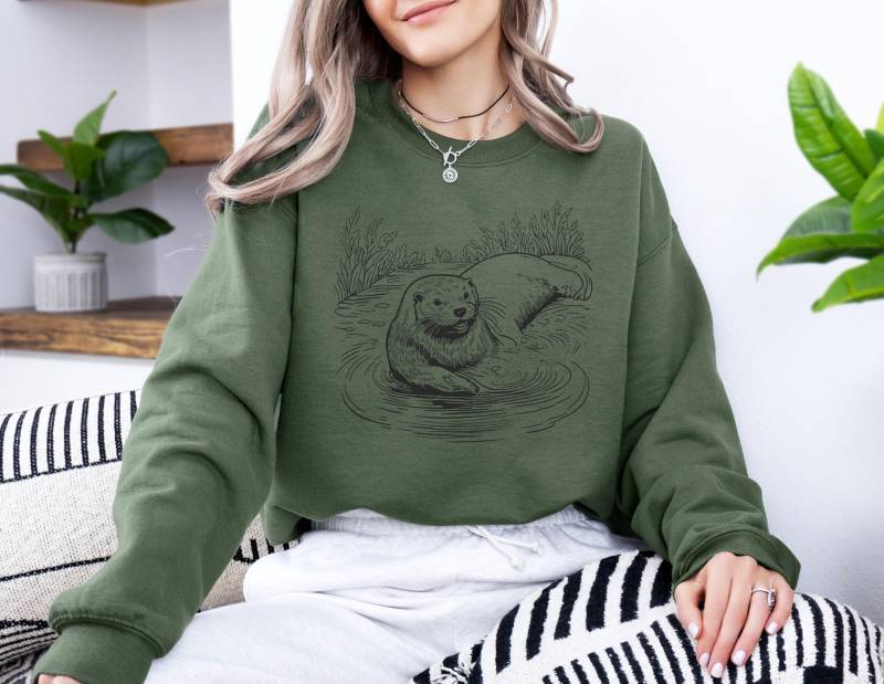 Otter Hoodie, Unisex Adult Sweatshirt, Animal Print, Pullover Cute Sea Otter, Gifts, Portrait, Shirt, Clothing von ChrisArtisticShop