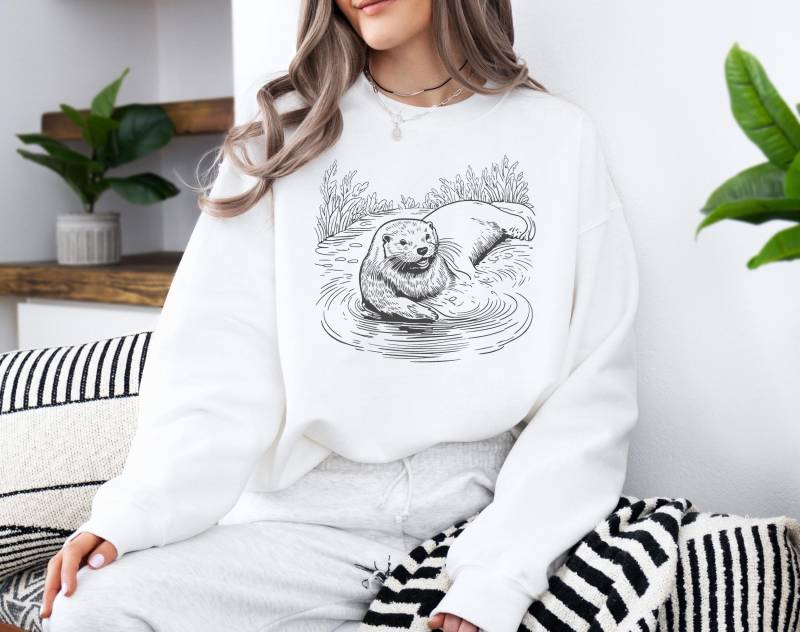 Otter Hoodie, Unisex Adult Sweatshirt, Animal Print, Pullover Cute Sea Otter, Gifts, Portrait, Shirt, Clothing von ChrisArtisticShop