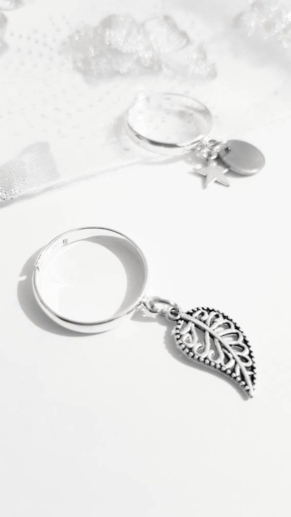 Verstellbarer Silberring, Auswahl Blattquaste Oder Runde Quaste + Stern von ChrisBijouxArt