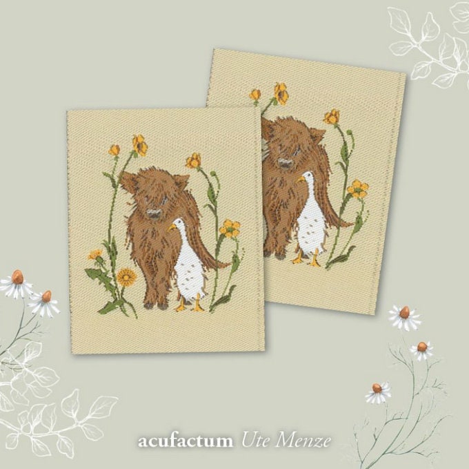 2 Aufnäher -Kalb & Ente - 50 X 40mm Acufactum Sophia Drescher Webetikett Label Flicken Patch von ChrisKaaDesign