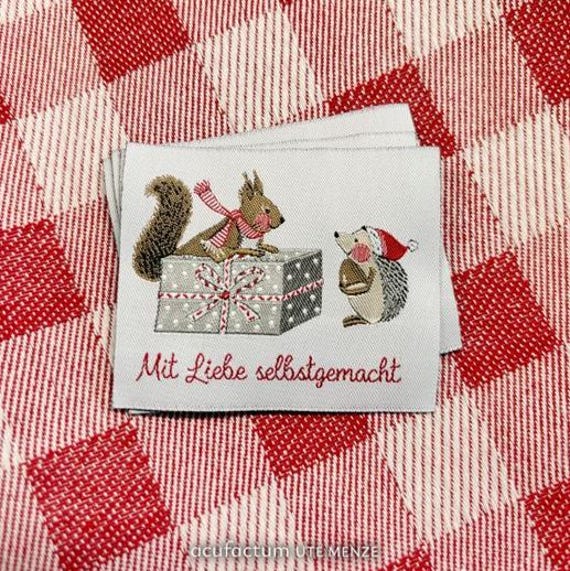 2 Aufnäher -Mit Liebe Selbstgemacht-Eichhörnchen Und Igel - 60 X 50mm Acufactum Kerstin Heß Webetikett Label Flicken Patch von ChrisKaaDesign