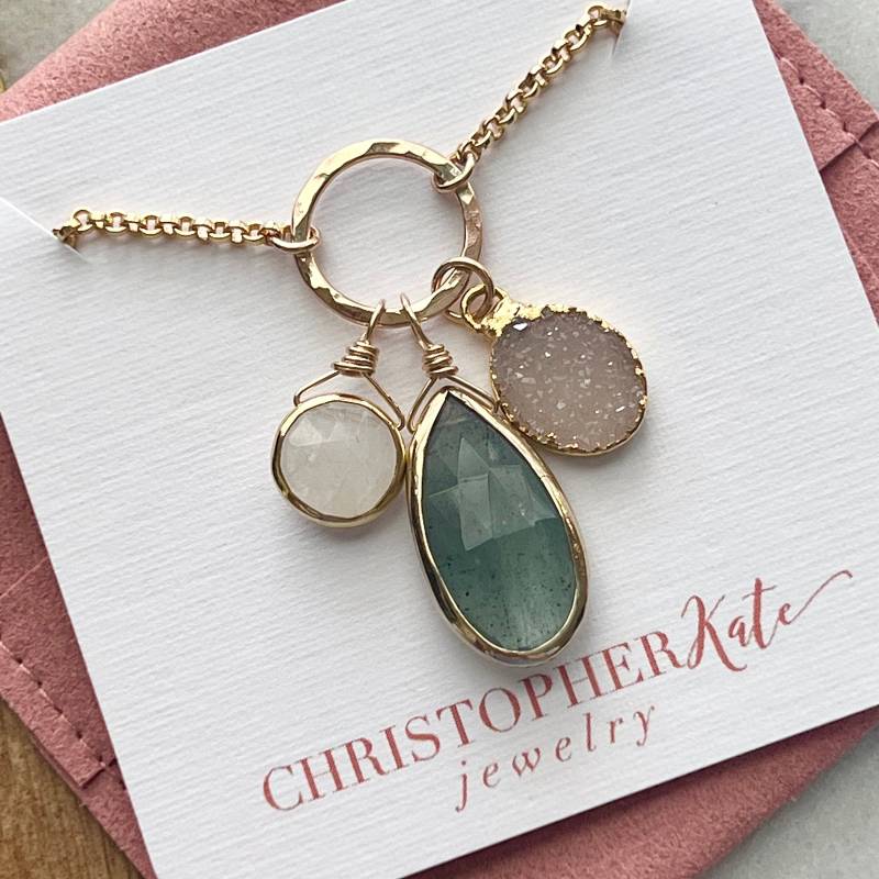 Edelstein Trio Aus Moss Aquamarin, Achat Druzy Und Regenbogen Mondstein, Frühling/Sommer, Mint, Gold Edelstein Trio Aus Moss Aquamarin, Achat Druzy Und Regenbogen Mondstein, Frühling/Sommer, Mint, Gold von ChrisKateJewelry