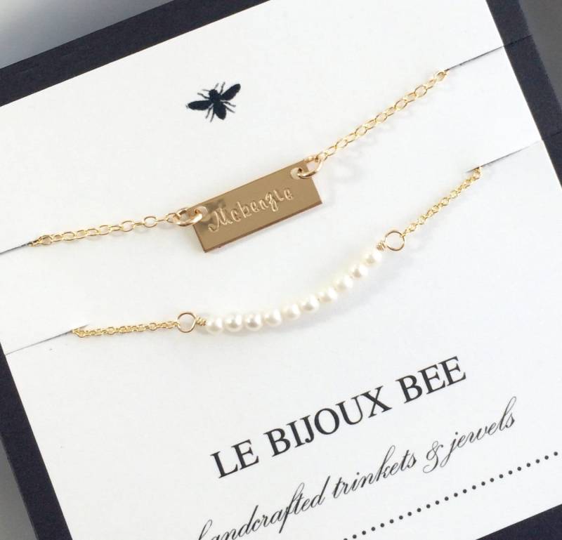 Layered Halskette Set Mit Personalisiertem Gold Bar/Namensschild Und Edelstein ....brautjungfer Geschenk, Mutter, Großmutter von ChrisKateJewelry