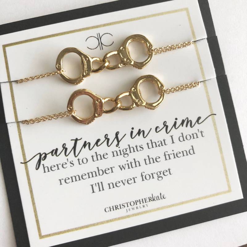 Set Von Zwei Partners in Crime Handschellen Link Armbänder ...silber/Gold Rosegold .... Pic, Bester Freund, Freundschaftsarmband von ChrisKateJewelry
