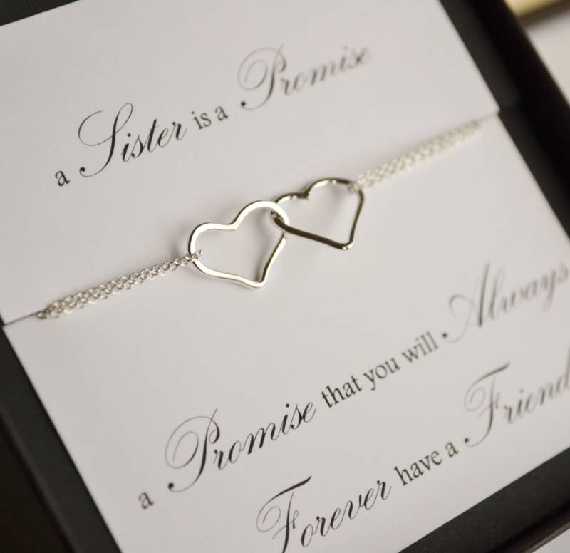 Verknüpfte Sterling Silber Herz Schwester Versprechen Halskette Verknüpfte Sterling Silber Herz Schwester Versprechen Halskette von ChrisKateJewelry