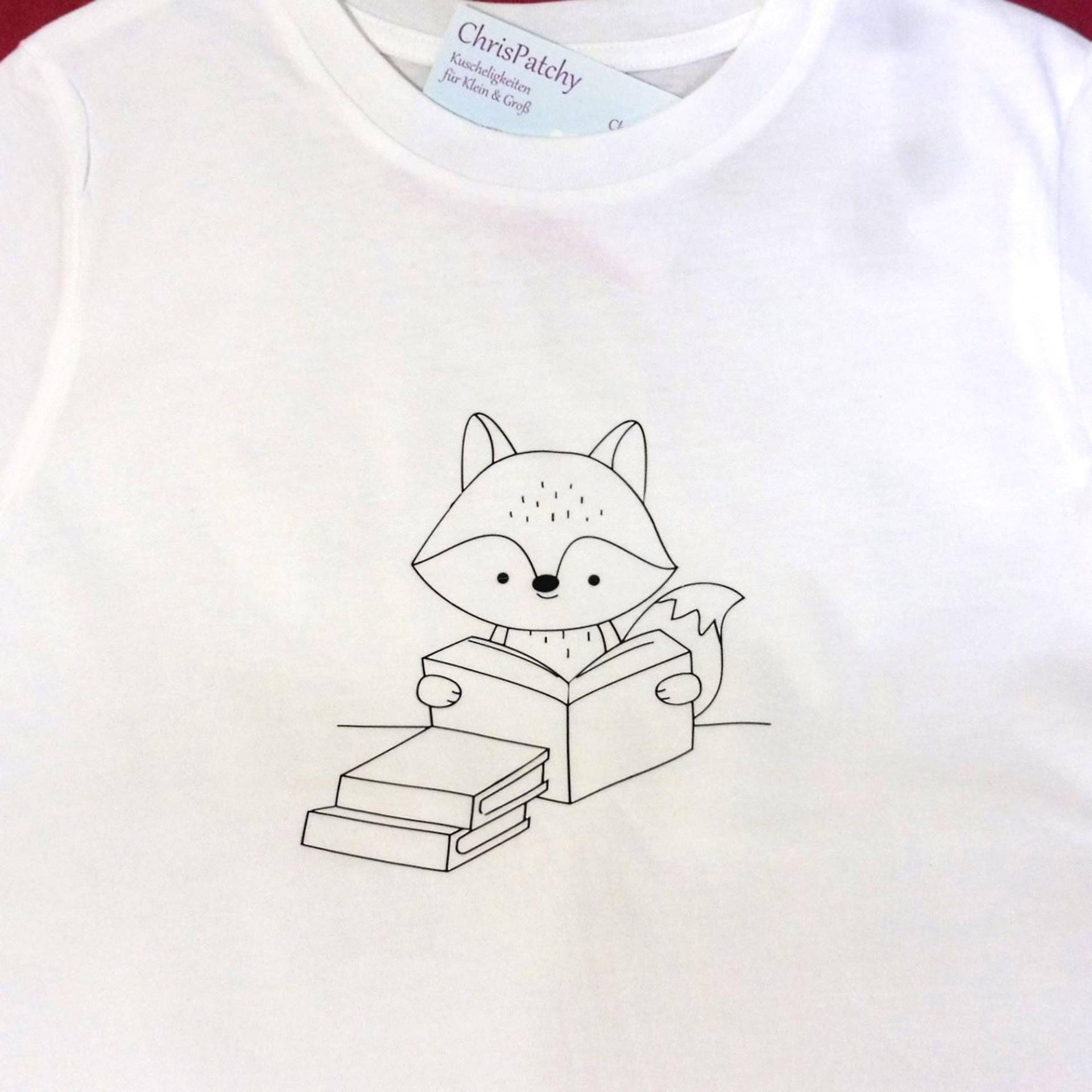 Shirt Kindershirt Mit Namen Personalisierbar Weißes T-Shirt Bedruckt Fuchs Und Büchern Zur Einschulung Für Kita Schule von ChrisPatchy