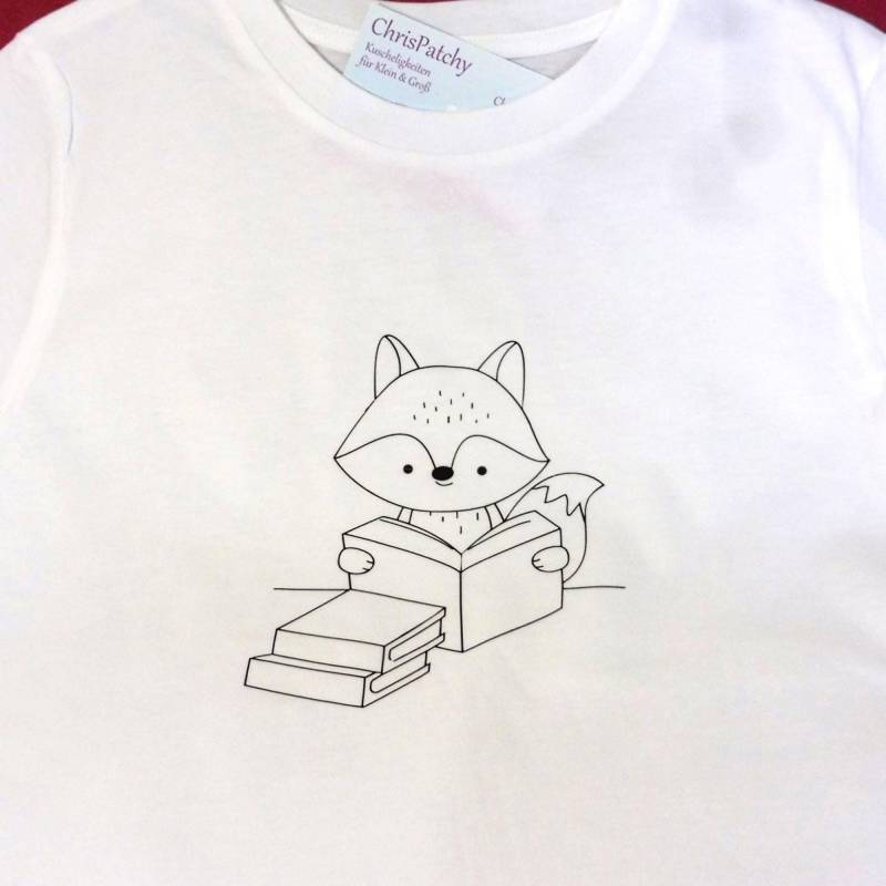 Shirt Kindershirt Mit Namen Personalisierbar Weißes T-Shirt Bedruckt Fuchs Und Büchern Zur Einschulung Für Kita Schule von ChrisPatchy