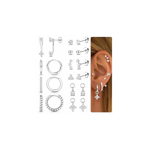 Chriscoco 10 Paar Ohrringe Gold Set 316L Chirurgenstahl Helix Piercings Medizinische Ohrstecker und Creolen 14K Vergoldet Tragus Helix Conch Piercing Ohr Silber Ohrringe Für Damen von Chriscoco
