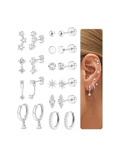 Chriscoco 10 Paar Ohrringe Gold Set Für Damen - 14K Vergoldet Medizinische Ohrstecker Hypoallergene Helix Piercing Chirurgenstahl Ohrringe Set Creolen Conch Tragus Piercings Ohr Gold/Silber von Chriscoco