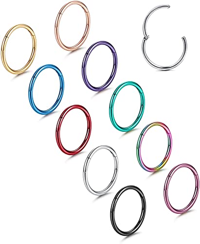 Chriscoco 10 STK 16/18G 316L Edelstahl Nasenpiercing Ring Nasenring Septum Clicker Ring Septum Tragus Helix Daith Sleeper Conch Knorpel Piercing Ohrring Set für Damen Herren von Chriscoco