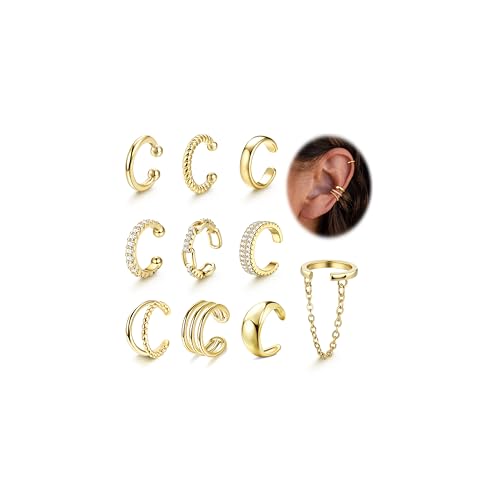 Chriscoco 10pcs Ear Cuff Gold für Damen Fake Ohrringe Set Clip Ohrringe Ohne Ohrloch Earcuffs Gold Ohrmanschette Fake Helix Piercing Knorpel Wrap Cuff Ohrklemme von Chriscoco