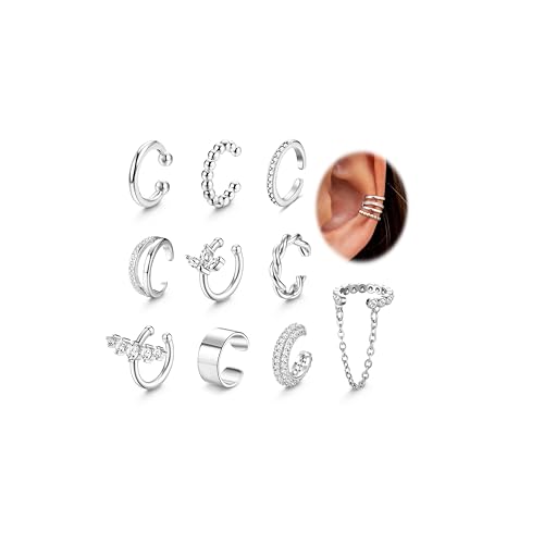Chriscoco 10pcs Ear Cuff Gold/Silber für Damen Fake Ohrringe Set Clip Ohrringe Ohne Ohrloch Earcuffs Silber Ohrmanschette Fake Helix Piercing Knorpel Wrap Cuff Ohrklemme von Chriscoco