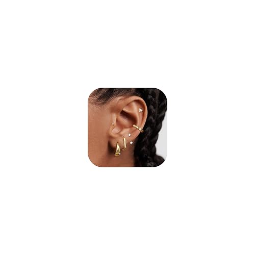 Chriscoco 6Paar Gold Ohrringe Damen 14 Karat Vergoldet Ohrstecker Gold Ohrstecker Silber Ohrringe Set Ohrringe Creolen Ohrringe Stecker für Mehrere Ohrlöcher von Chriscoco