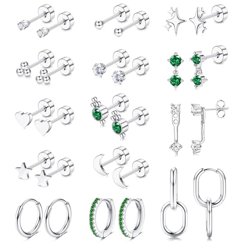 Chriscoco 14 Paar Ohrringe Gold Set Piercing Ohr Silber Chirurgenstahl Ohrringe Medizinische Ohrstecker Creolen Hängend Goldene Ohrringe Damen Hypoallergene Helix Piercings Tragus Piercing von Chriscoco