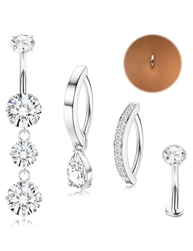 Chriscoco 14G Bauchnabelpiercing Chirurgenstahl Silber/Gold Clicker Bauchnabelpiercing Ring CZ Piercing Bauchnabel Bauchnabelpiercing Set für Frauen Belly Piercing Schmuck,12-S von Chriscoco