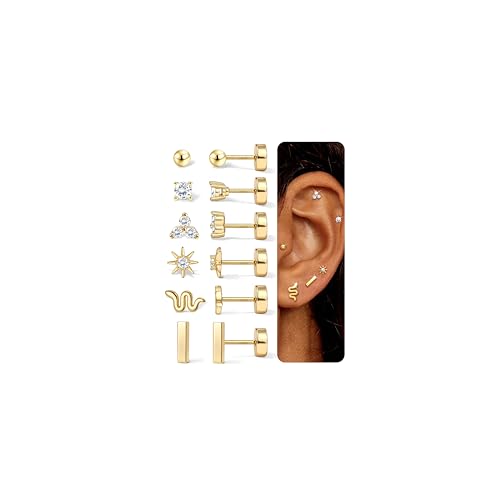 Chriscoco 14K Vergoldete Ohrringe Set - Hypoallergene Chirurgenstahl Ohrstecker für Damen - Medizinische Piercing für Ohr, Helix, Tragus von Chriscoco