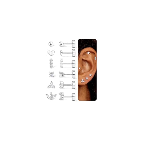 Chriscoco Ohrringe Silber Set Chirurgenstahl Gold Ohrringe Damen Hypoallergene Klein Medizinische Ohrstecker Piercing Ohr Helix Tragus Piercing von Chriscoco
