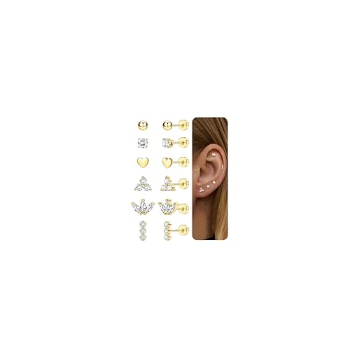 Chriscoco Ohrringe Gold Set 14K Vergoldet Ohrringe Damen Hypoallergene Chirurgenstahl Ohrringe Klein Medizinische Ohrstecker Piercing Ohr Helix Tragus Piercing von Chriscoco