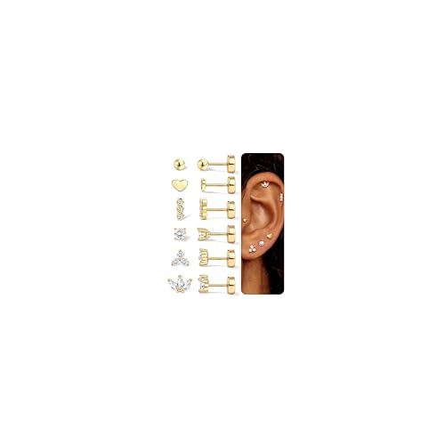 Chriscoco Gold Set 14K Vergoldet Damen Ohrringe - Hypoallergene Chirurgenstahl Ohrstecker für Helix und Tragus Piercing von Chriscoco