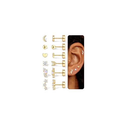 Chriscoco Ohrringe Gold Set 14K Vergoldet Ohrringe Damen Hypoallergene Chirurgenstahl Ohrringe Medizinische Ohrstecker Piercing Ohr Helix Tragus Piercing von Chriscoco