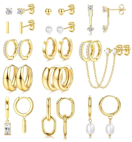 Chriscoco Gold Ohrring Sets - Damen- und Miniatur-Creolen mit Anhängern, Wasserfest, Hypoallergene, Leicht von Chriscoco