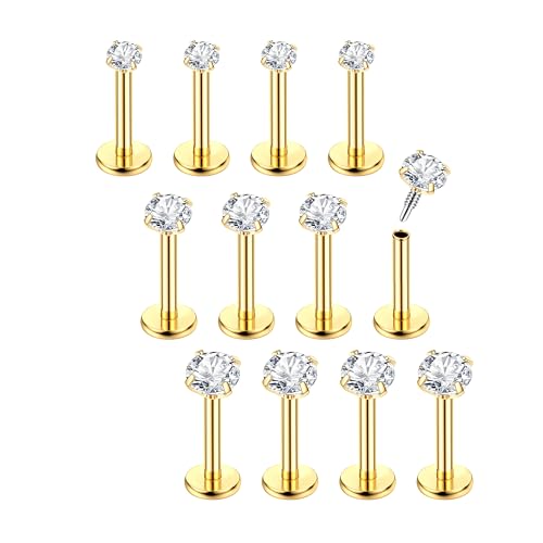 Chriscoco 16G 12Pcs Helix Piercings Chirurgenstahl Piercing Ohr Conch Piercing Nasenpiercing Tragus Piercing lippenpiercing labret Piercing Studs 6mm für Frauen Männer Gold von Chriscoco