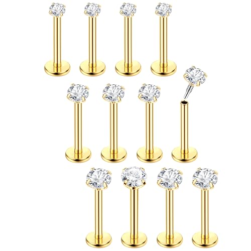 Chriscoco 16G 12Pcs Helix Piercings Chirurgenstahl Piercing Ohr Conch Piercing Nasenpiercing Tragus Piercing lippenpiercing labret Piercing Studs 8mm für Frauen Männer Gold von Chriscoco