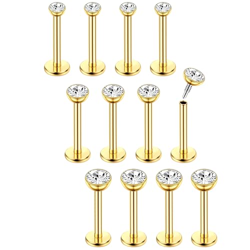 Chriscoco 16G 12Pcs Helix Piercings Chirurgenstahl piercing ohr conch piercing Nasenpiercing Tragus Piercing lippenpiercing labret piercing Studs 8mm für Frauen Männer CZ Gold von Chriscoco