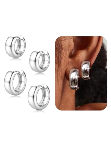 Chriscoco 2Paar Creolen Silber Ohrringe Creolen Ohrringe Gold Set für Mehrere Piercings Hypoallergene Ohrringe Silber Klein Leichte Goldene Ohrringe Damen von Chriscoco